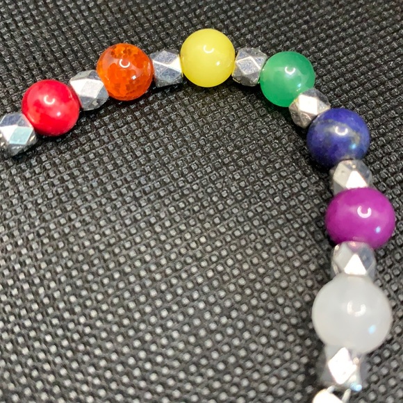 Handmade Chakra Semiprecious Stone Beads Silver Plated One-Of-A-Kind Bracelet - Picture 3 of 5